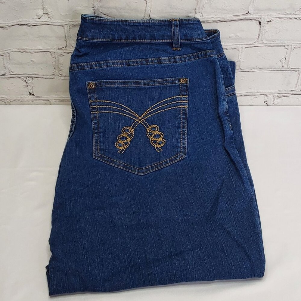 'ELLOS' BOOTCUT STONEWASH DENIM EMBROIDERED 5~POCKET JEANS SIZE 16 - Picture 16 of 16